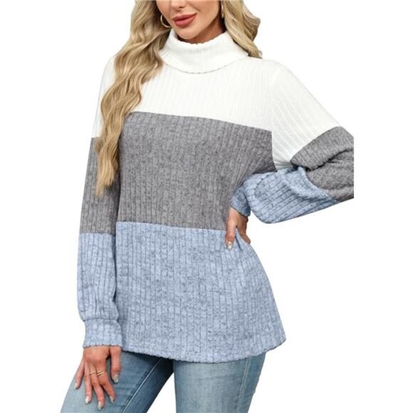 Oversized Boho Color Block Turtleneck Sweater | Cozy Fall & Winter Tunic Top - Picture 4 of 5